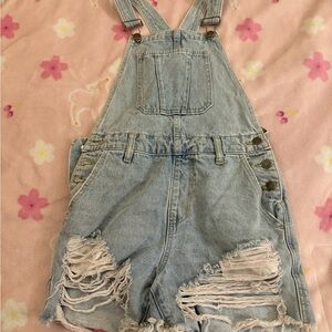 Blue Denim Overall Shorts Size S